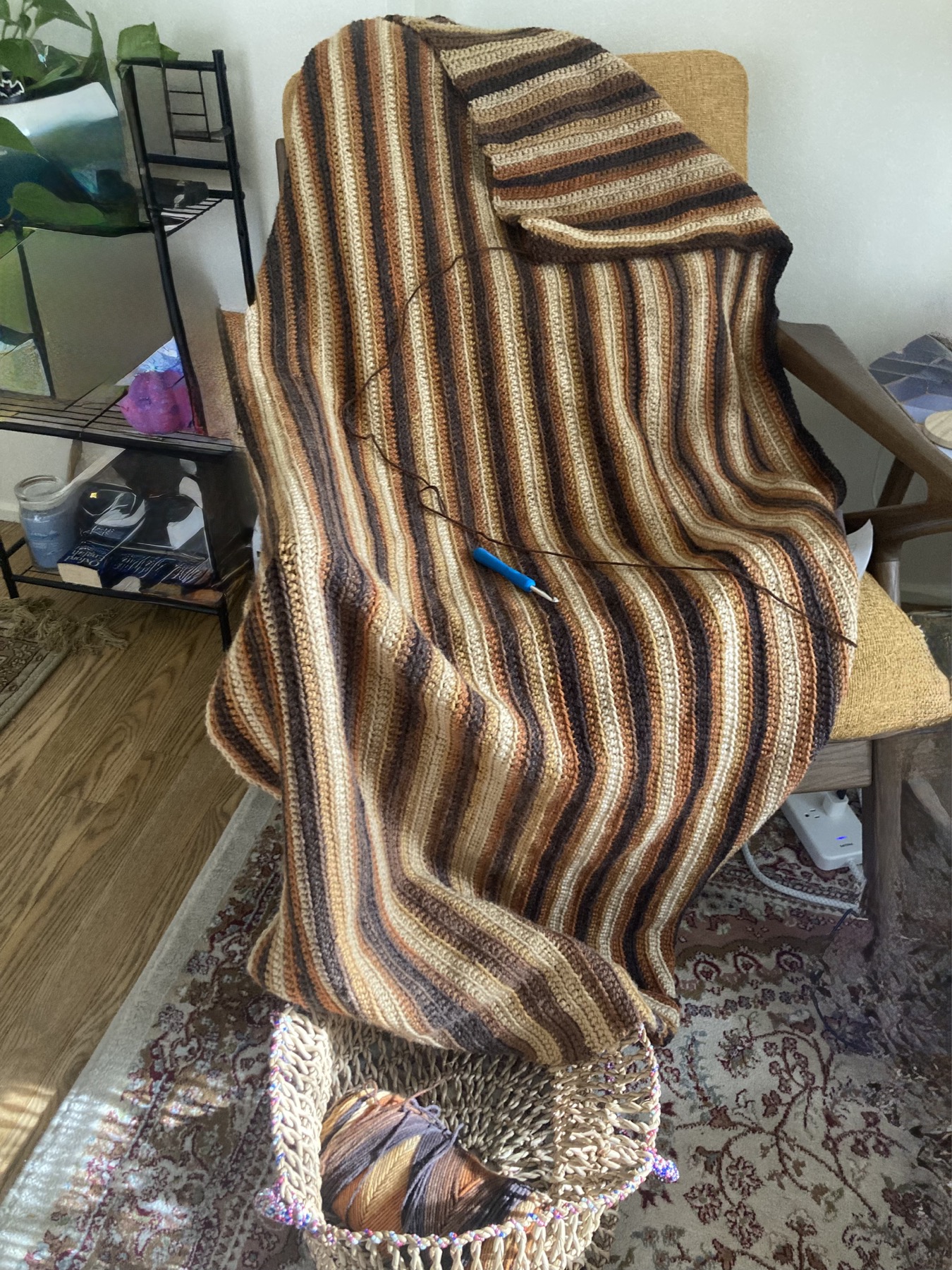 A handmade striped crochet blanket
