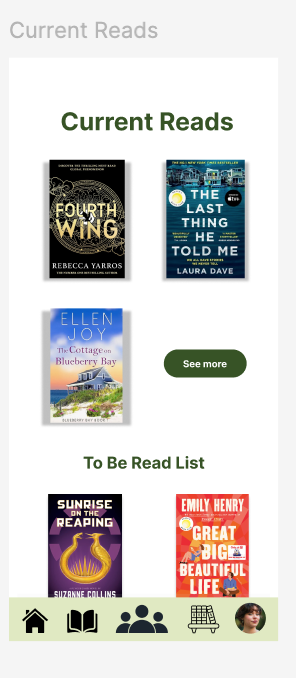 BookClub current reads and future reading list screen