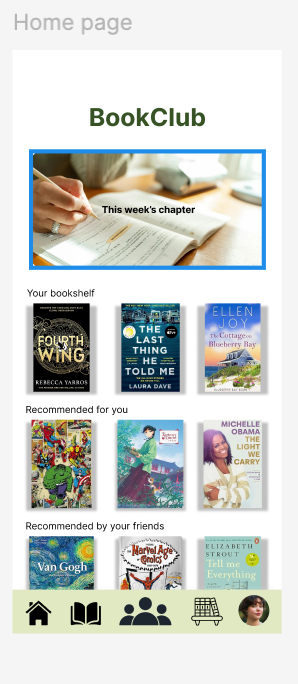 BookClub personalized home screen