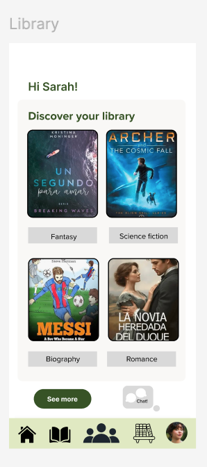 BookClub library and genre discovery screen