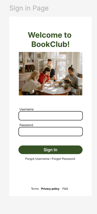 BookClub sign-in screen