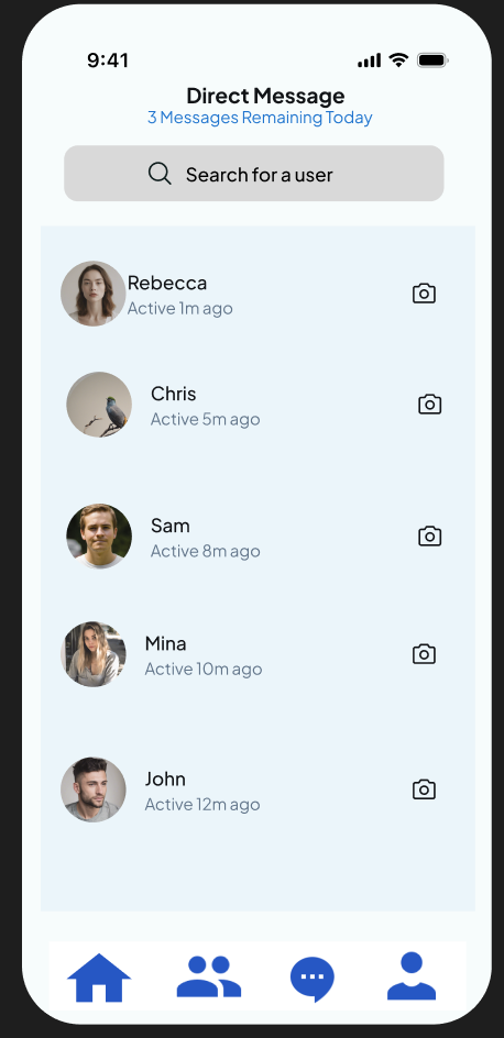 Face2Face direct messaging screen