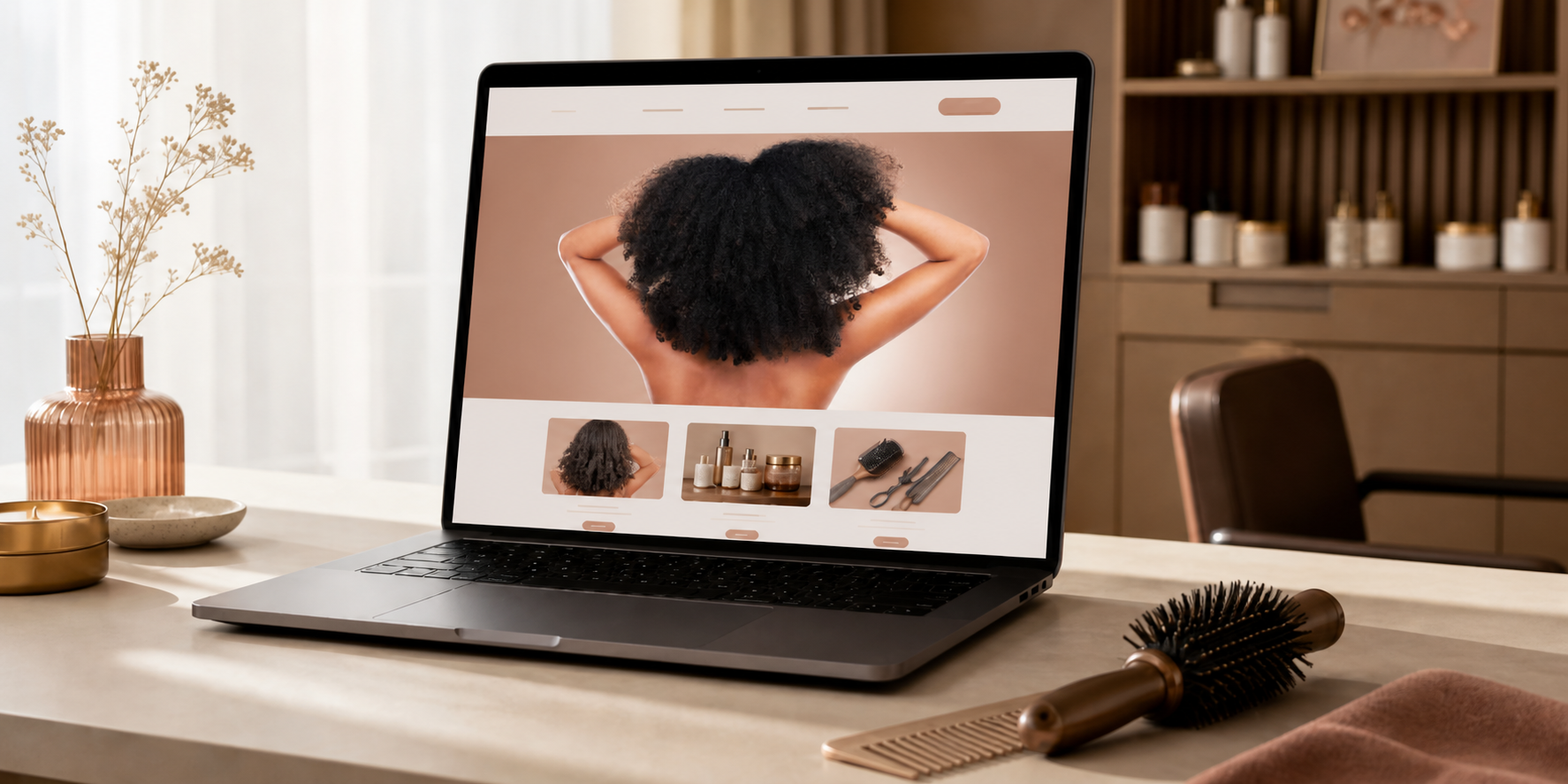 Laptop displaying a natural-hair business website