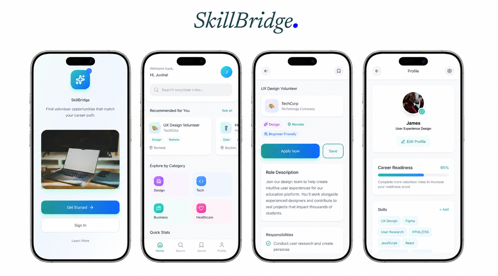 SkillBridge mobile application screens